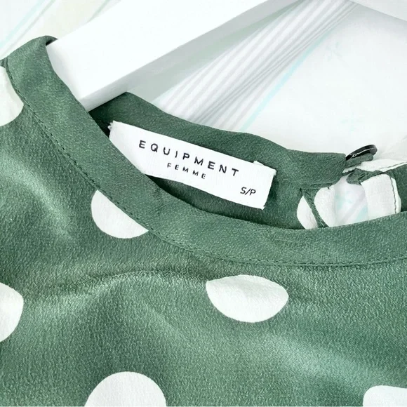 Equipment Aubrey Green & White Dot Silk Shift Dress - Picture 6 of 7